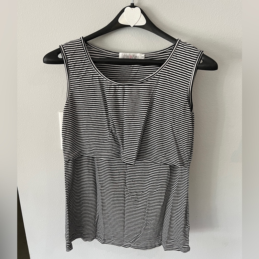 Latched Mama Nursing tank, black and white stripe, size small